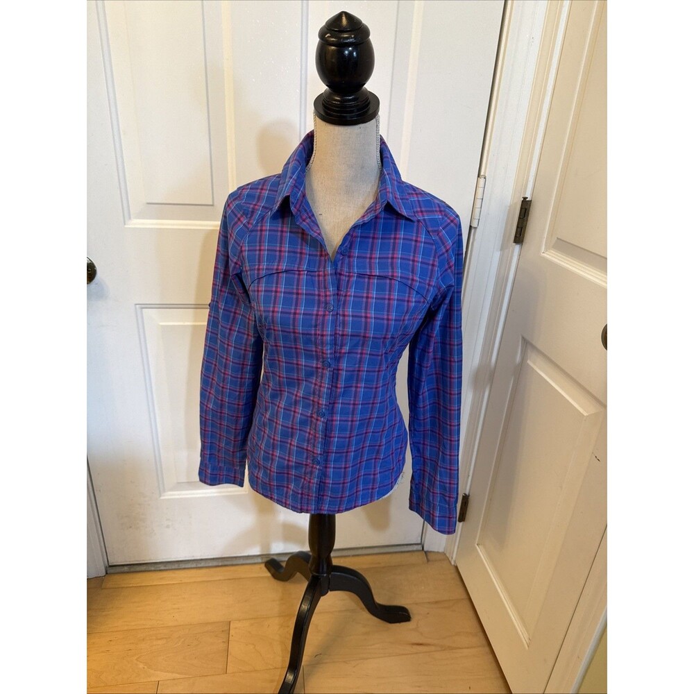 OMNI SHADE SUN PROTECTION Columbia Royal Blue Plaid Longsleeved Shirt Size XS